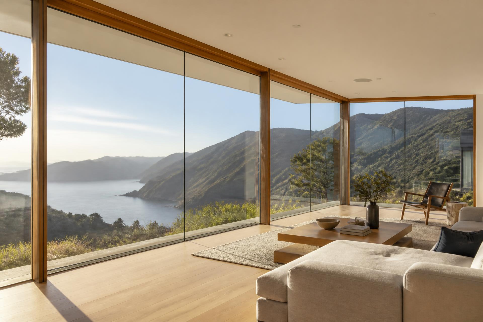 Ventana de madera y aluminio de gran formato con vistas al exterior