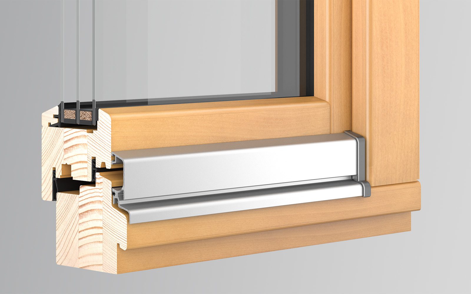 Detalle constructivo del perfil de una ventana de madera DÖPFNER