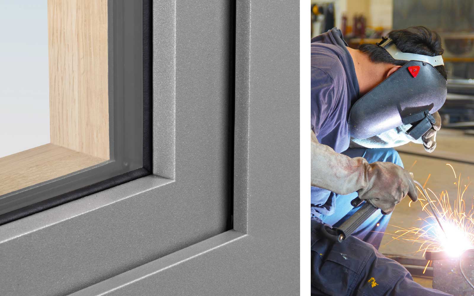 Soldadura de una esquina de aluminio de gran formato en el taller del fabricante
